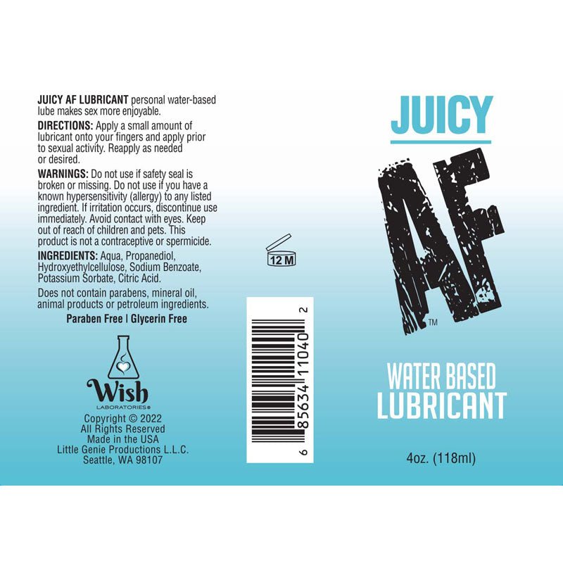 Juicy AF Water Based Lubricant - 118 ml - Water Based Lubricant - 118 ml Bottle - Silk and Sin