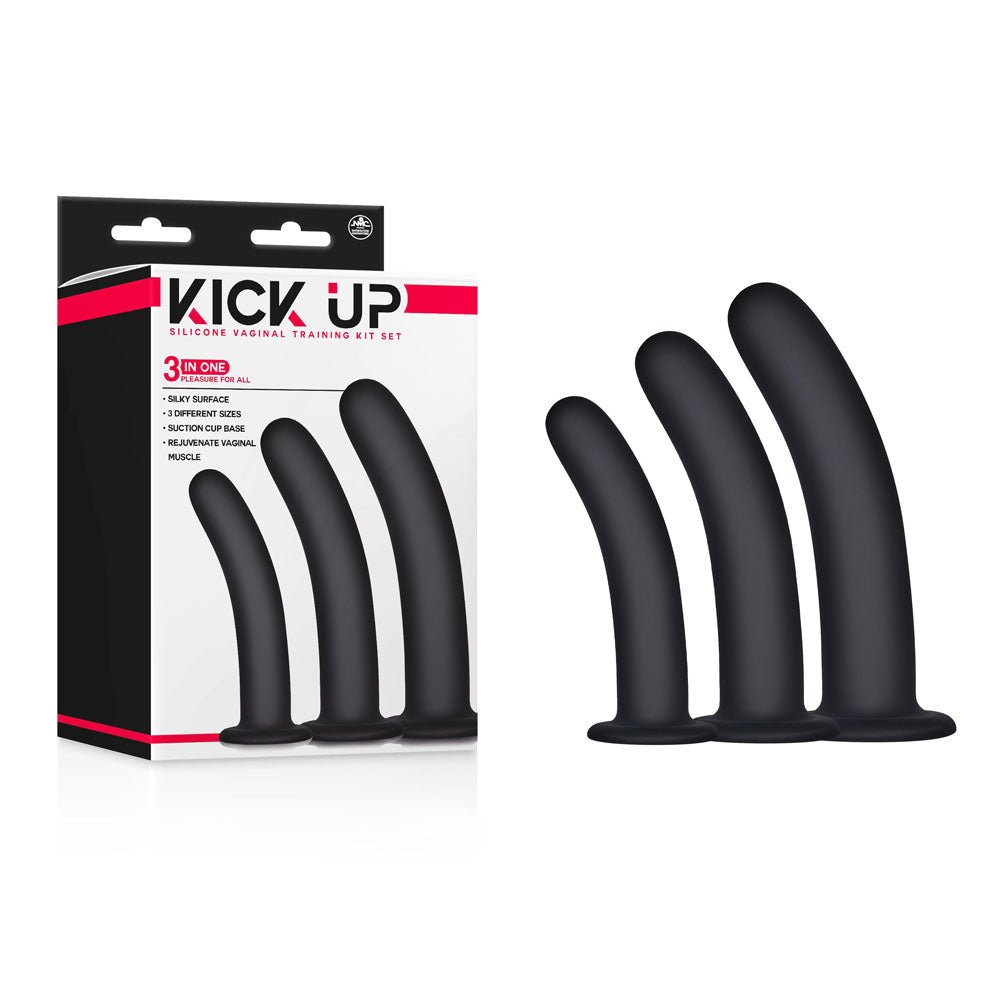 Kick Up Silicone Vaginal Training Kit - Black Vaginal Dilators - Set of 3 Sizes - Silk and Sin