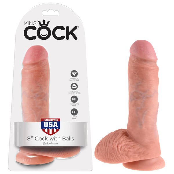 King Cock 8'' Cock With Balls - Flesh 20.3 cm (8'') Dong - silkandsin