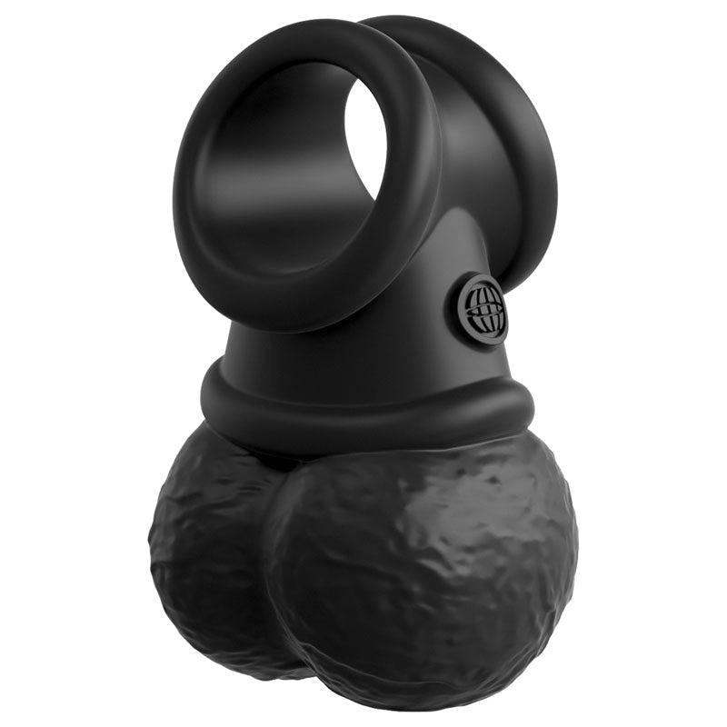 King Cock Elite The Crown Jewels Vibrating Silicone Balls - Black USB Rechargeable Vibrating Cock Ring - silkandsin