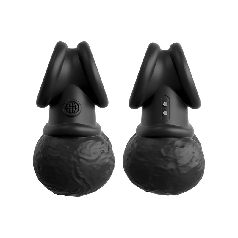 King Cock Elite The Crown Jewels Vibrating Silicone Balls - Black USB Rechargeable Vibrating Cock Ring - silkandsin