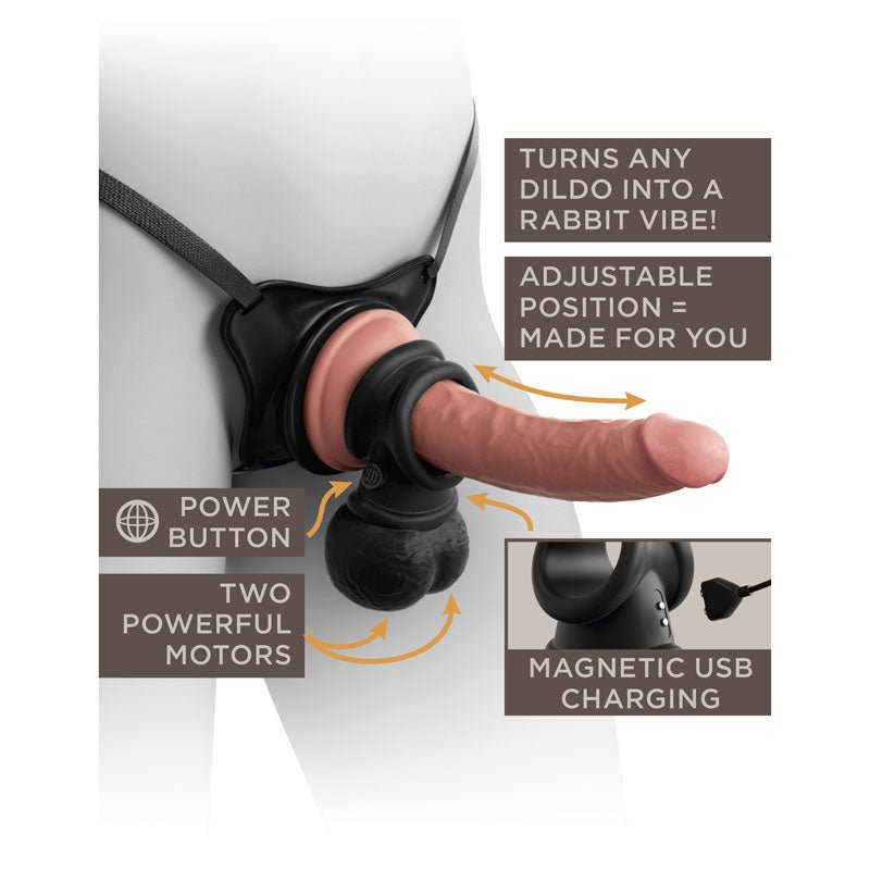 King Cock Elite The Crown Jewels Vibrating Silicone Balls - Black USB Rechargeable Vibrating Cock Ring - silkandsin