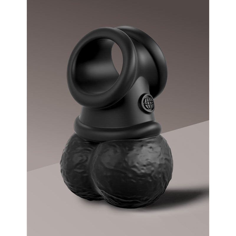 King Cock Elite The Crown Jewels Vibrating Silicone Balls - Black USB Rechargeable Vibrating Cock Ring - silkandsin