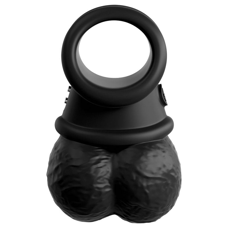 King Cock Elite The Crown Jewels Vibrating Silicone Balls - Black USB Rechargeable Vibrating Cock Ring - silkandsin