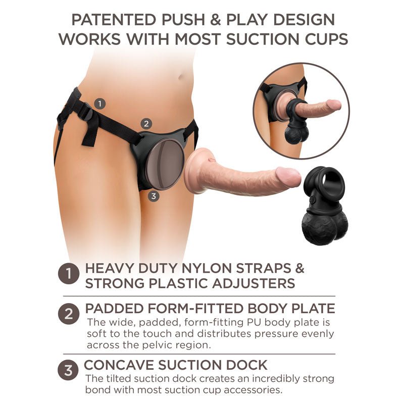King Cock Elite Ultimate Vibrating Silicone Body Dock Kit - Body Dock Strap - On Harness with 17.8 cm Vibrating Dong & Vibrating Balls - silkandsin