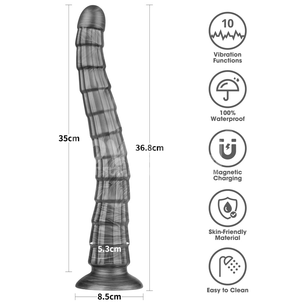King Sized Vibrating Vibrax Slider - Grey 36.8 cm (14.5'') USB Rechargeable Vibrating Dildo - Silk and Sin