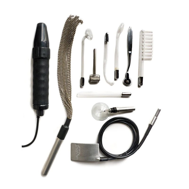 KinkLab Agent Noir Neon Wand Kit - E-Stim Kit - 11 Piece Set - Silk and Sin