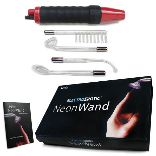 KinkLab Neon Wand Electrosex Kit - Purple E-Stim Kit - 5 Piece Set - Silk and Sin