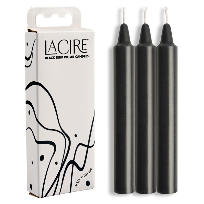 LaCire Drip Pillar Candles - Black - Black Drip Candles - Set of 3 - silkandsin