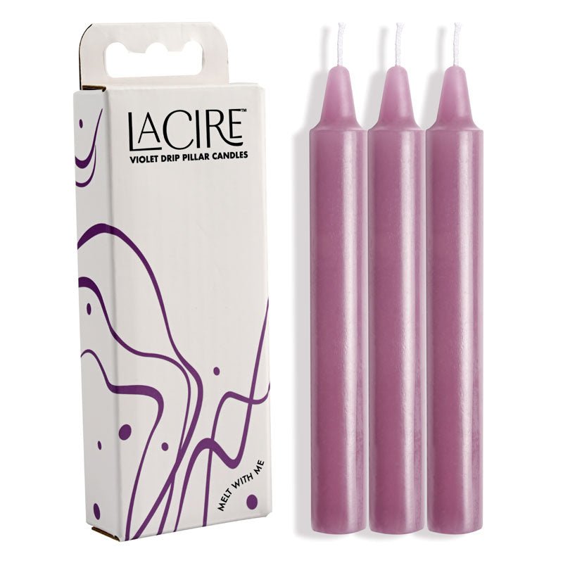 LaCire Drip Pillar Candles - Violet - Violet Drip Candles - Set of 3 - silkandsin