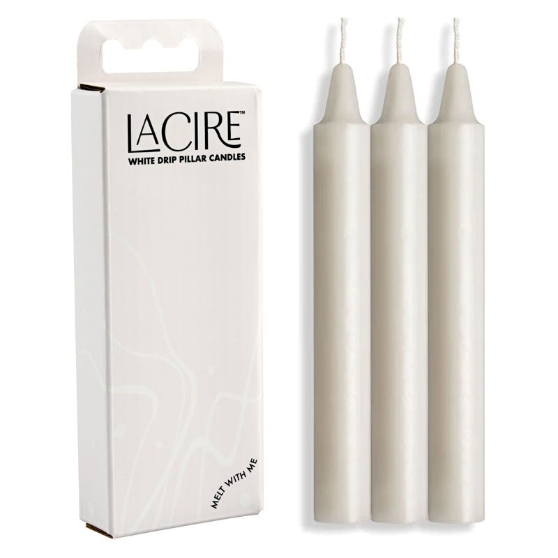 LaCire Drip Pillar Candles - White - White Drip Candles - Set of 3 - silkandsin