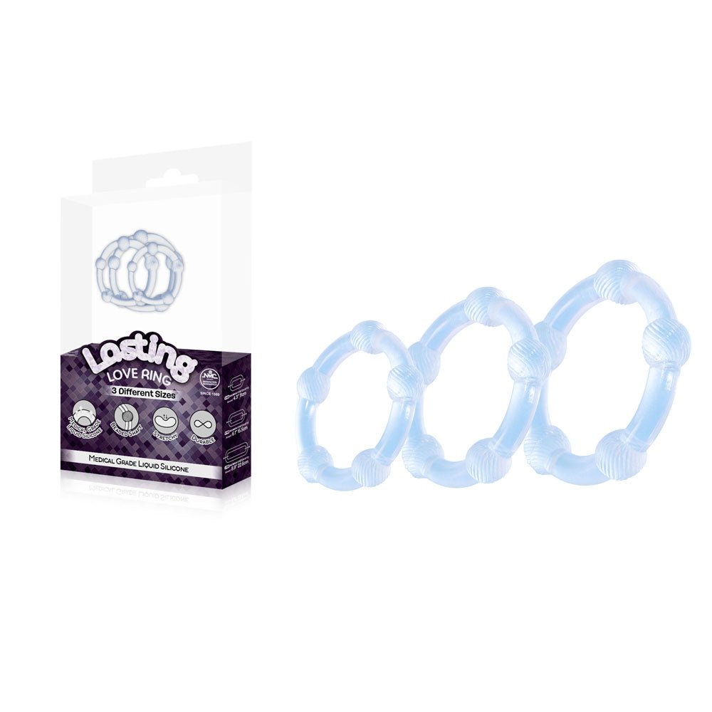 Lasting Love Ring 3 Piece Set - Clear - Clear Beaded Cock Rings - Set of 3 Sizes - Silk and Sin