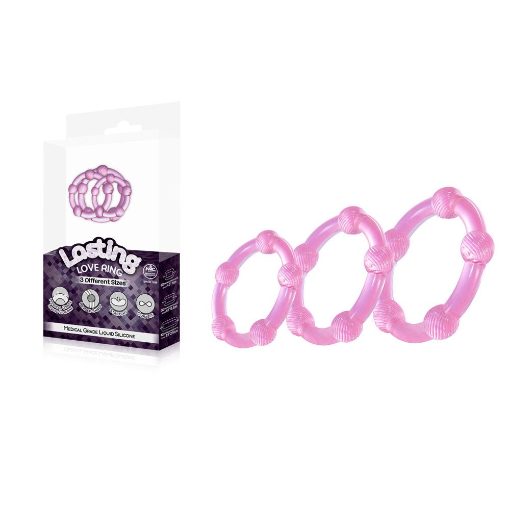 Lasting Love Ring 3 Piece Set - Pink - Pink Beaded Cock Rings - Set of 3 Sizes - Silk and Sin