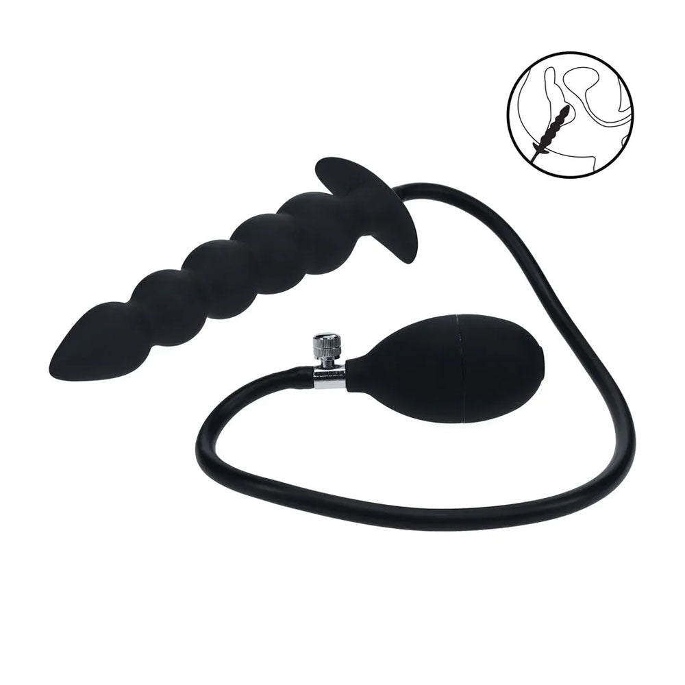 LEVELZ Beaded Inflatable Anal Plug - Black Inflatable Butt Plug - Silk and Sin