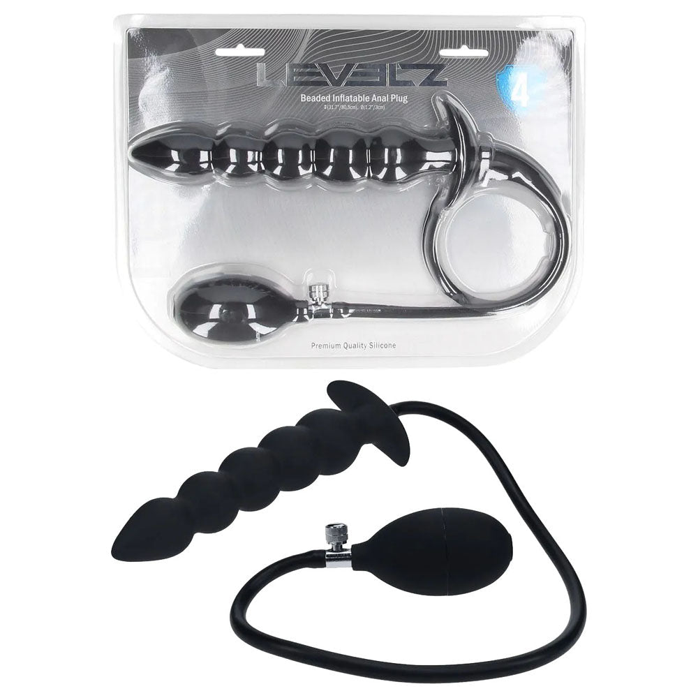 LEVELZ Beaded Inflatable Anal Plug - Black Inflatable Butt Plug - Silk and Sin