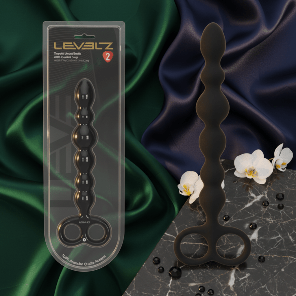 LEVELZ Beaded Silicone Anal Probe with Double Loop - Black 24.5 cm Anal Beads - Silk and Sin