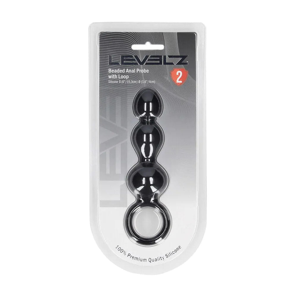 LEVELZ Beaded Silicone Anal Probe with Loop - Black 15.3 cm Beaded Anal Plug - Silk and Sin