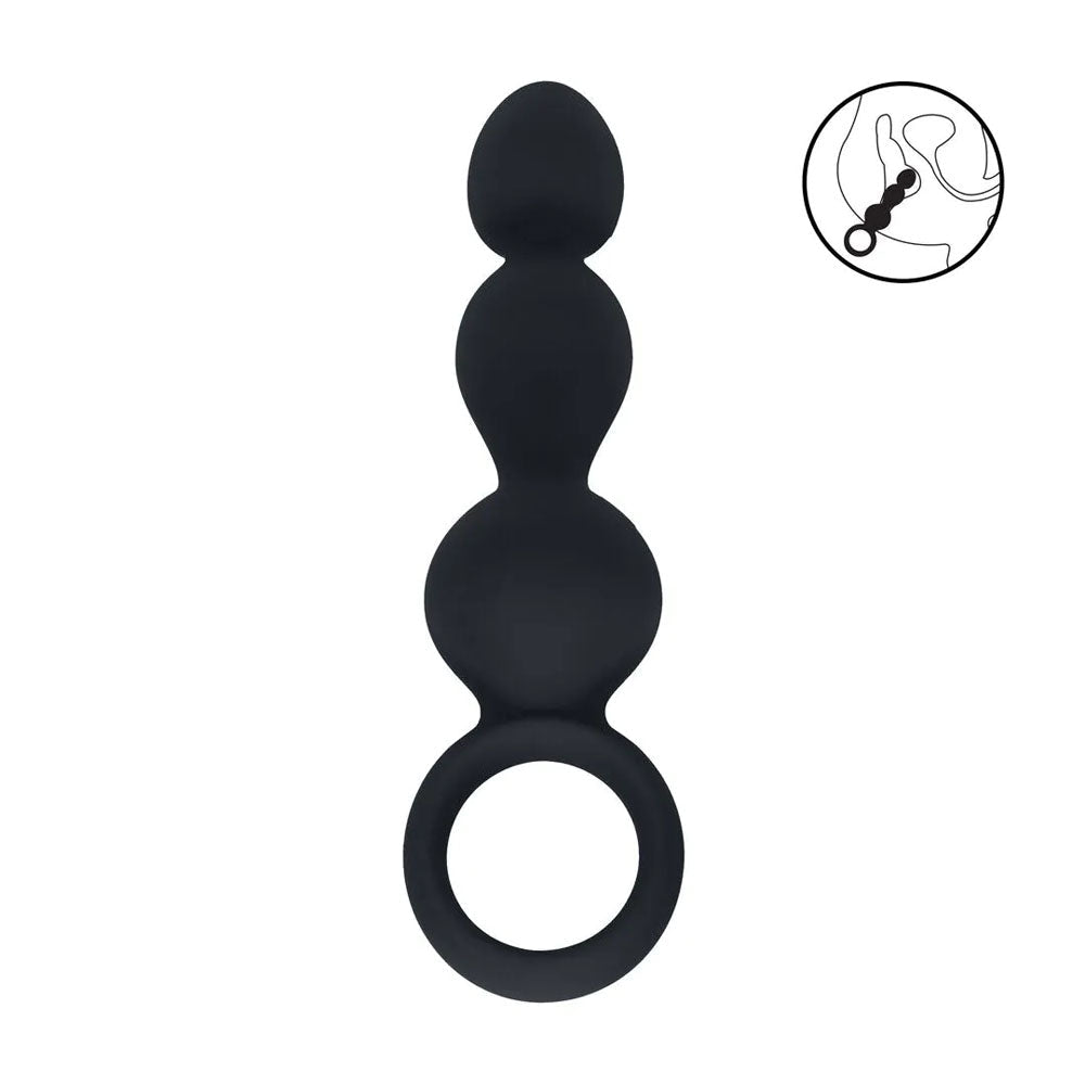 LEVELZ Beaded Silicone Anal Probe with Loop - Black 15.3 cm Beaded Anal Plug - Silk and Sin