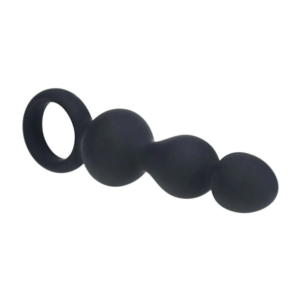LEVELZ Beaded Silicone Anal Probe with Loop - Black 15.3 cm Beaded Anal Plug - Silk and Sin