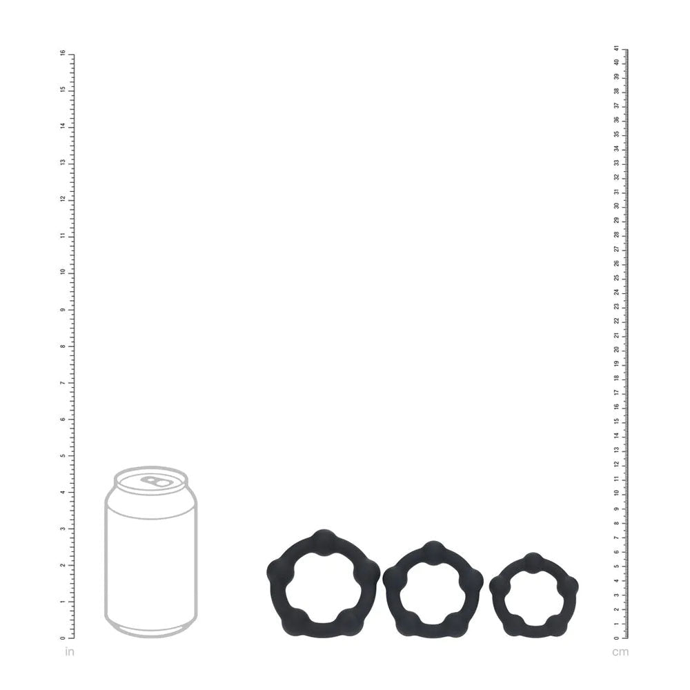 LEVELZ Beaded Silicone Cock Ring Set of 3 - Black - Black Cock Rings - Set of 3 Sizes - Silk and Sin