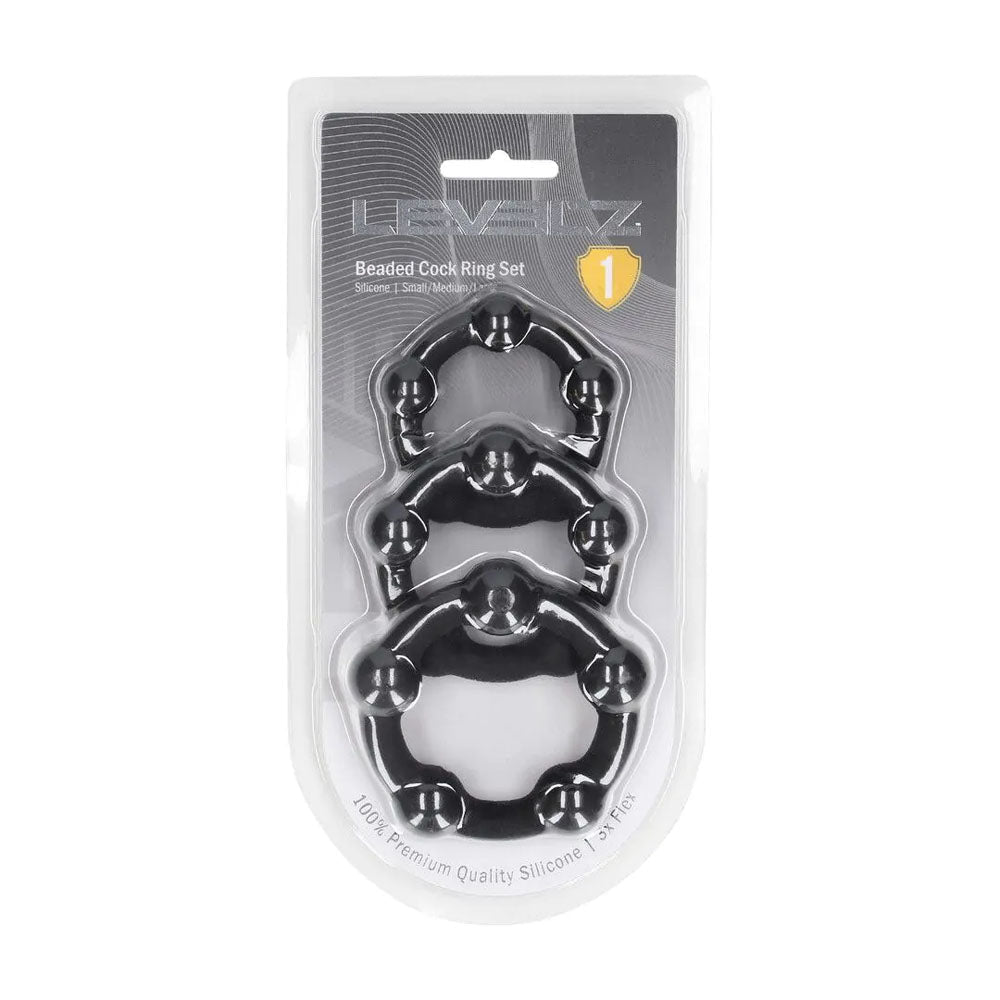 LEVELZ Beaded Silicone Cock Ring Set of 3 - Black - Black Cock Rings - Set of 3 Sizes - Silk and Sin