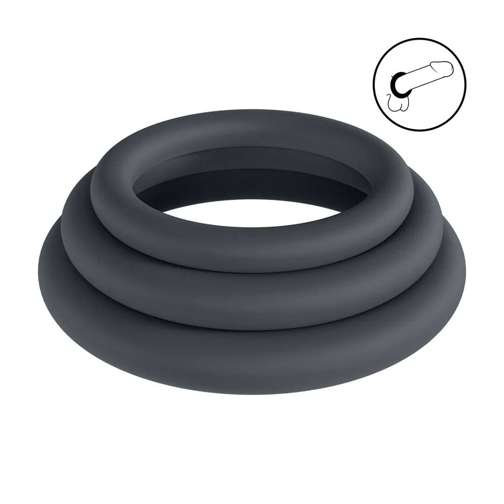 LEVELZ Classic Silicone Cock Ring Set - L/XL/XXL - Black Cock Rings - Set of 3 Sizes - Silk and Sin