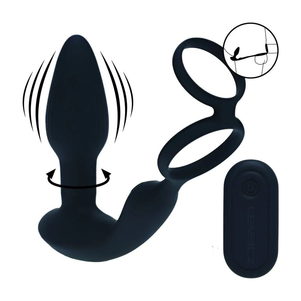 LEVELZ Dual Vibrating Prostate Stimulator with Cock Ring - Black USB Rechargeable Vibrating Butt Plug with Cock Ring - Silk and Sin