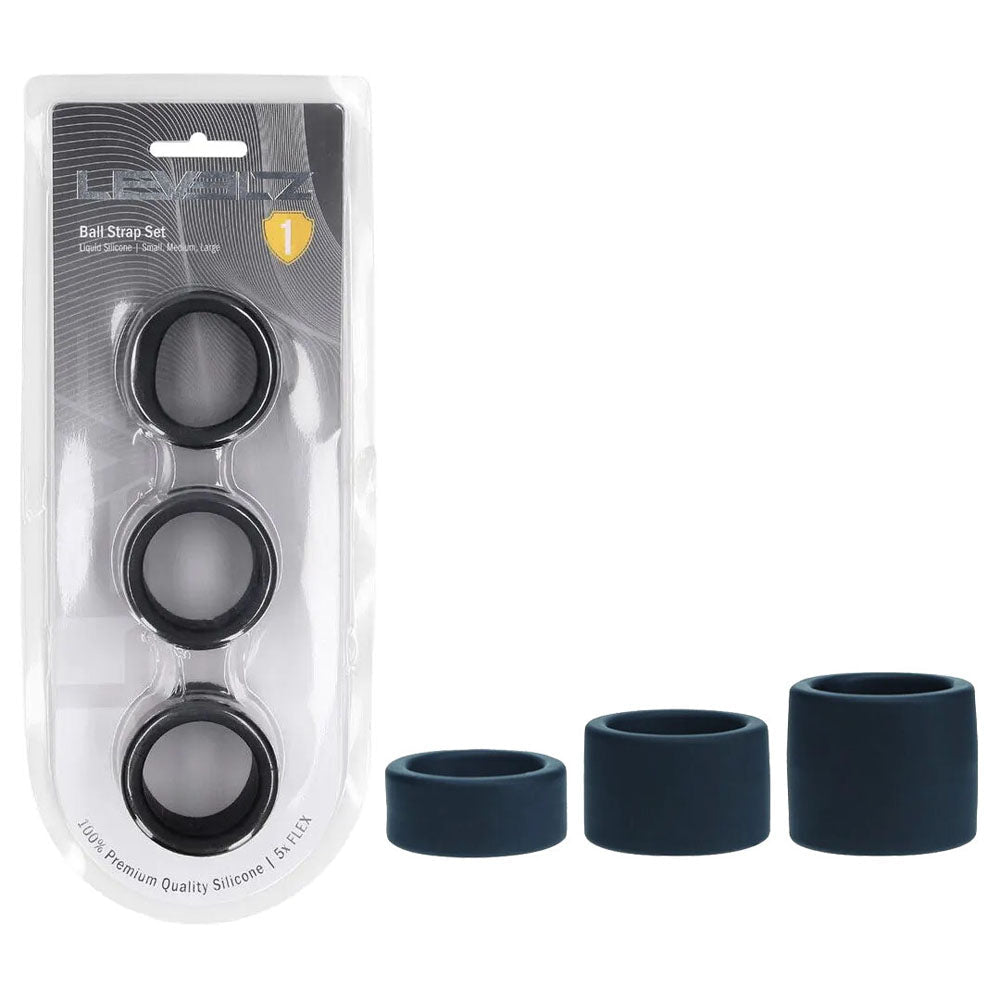 LEVELZ Liquid Silicone Ball Strap Set of 3 - Black - Black Ball Stretchers - Set of 3 Sizes - Silk and Sin