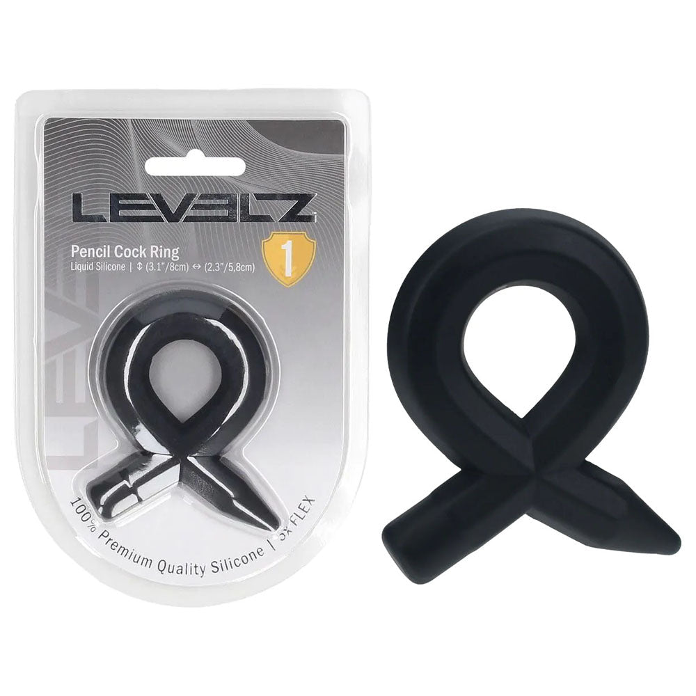 LEVELZ Pencil Liquid Silicone Cock Ring - Black Cock Ring - Silk and Sin