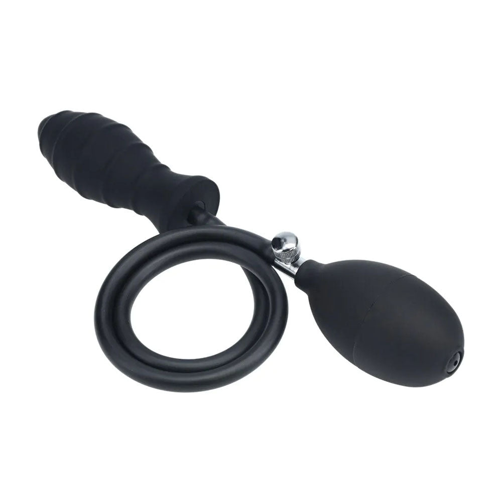 LEVELZ Ribbed Inflatable Anal Plug - Black Inflatable Butt Plug - Silk and Sin