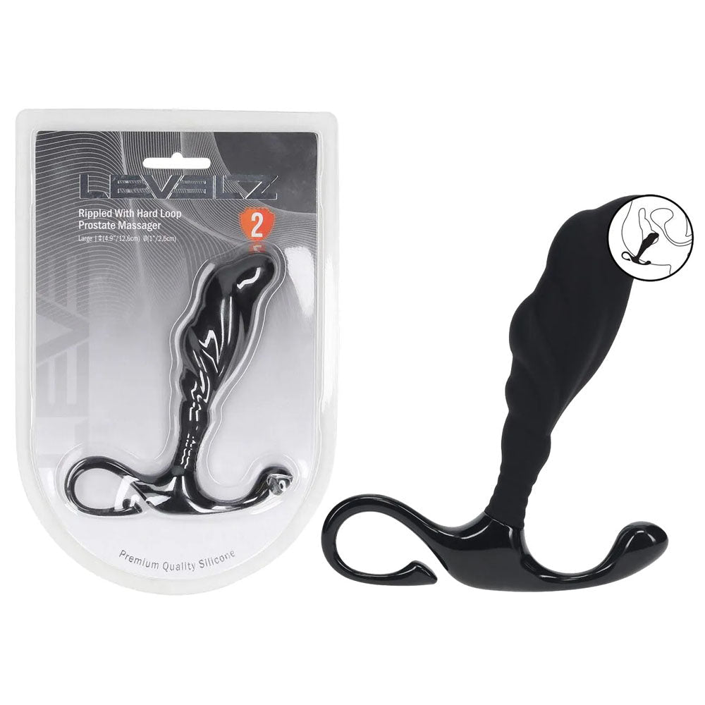 LEVELZ Rippled with Hard Loop Prostate Massager - Large - Black Large Prostate Massager - Silk and Sin