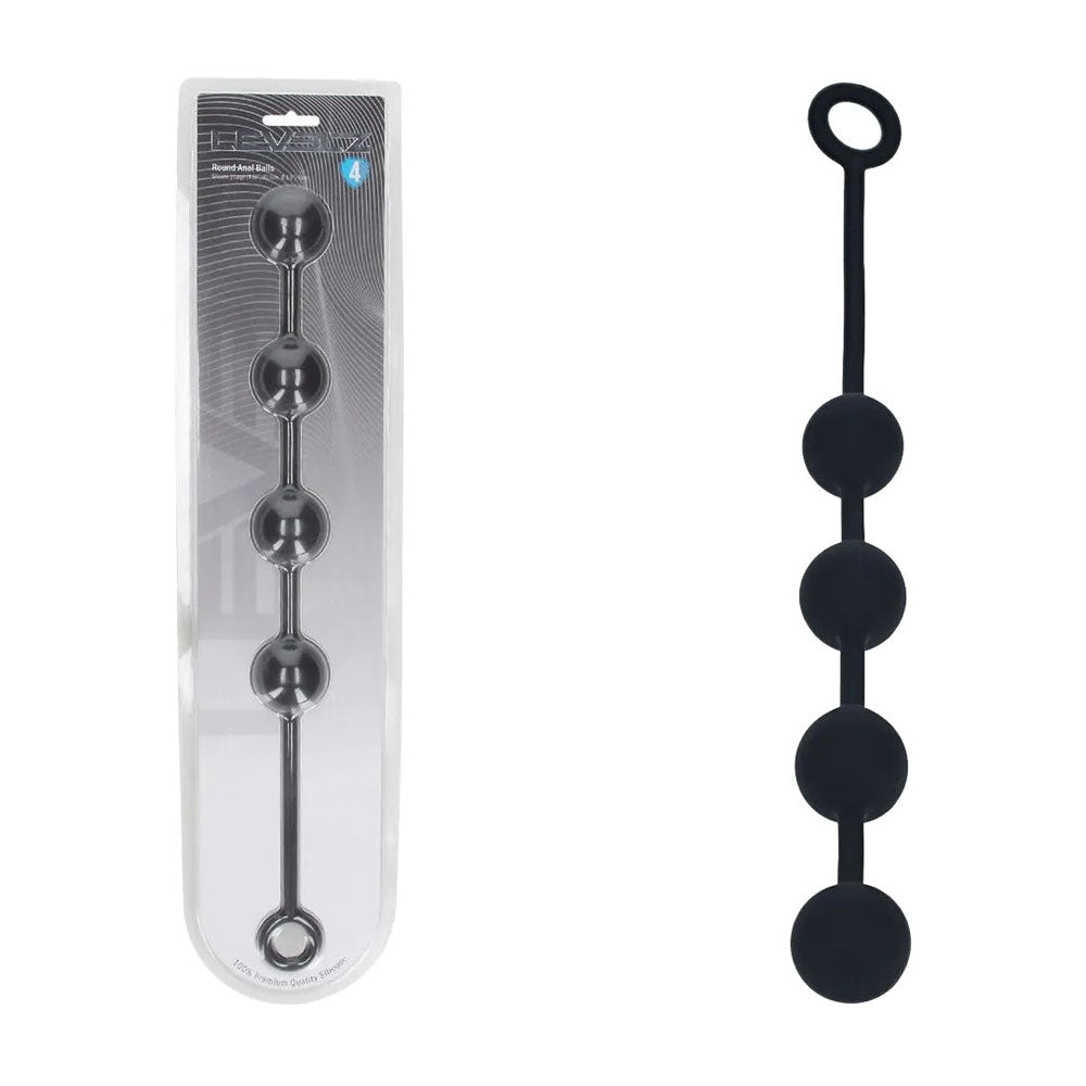 LEVELZ Round Silicone Anal Balls - L - 40mm - Black 40.5 cm Large Anal Beads - Silk and Sin