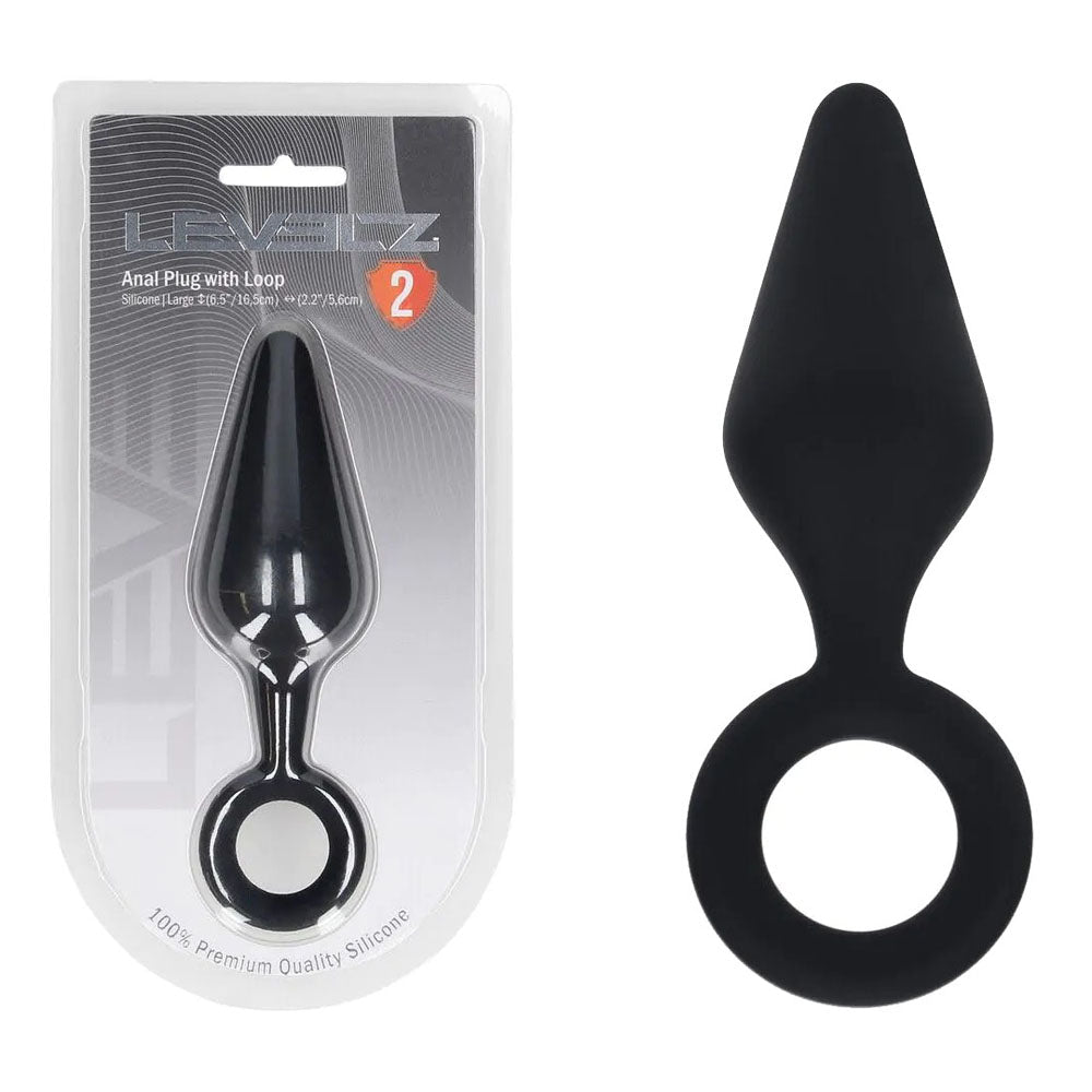 LEVELZ Silicone Anal Plug with Loop - Large - Black Large Butt Plug - Silk and Sin