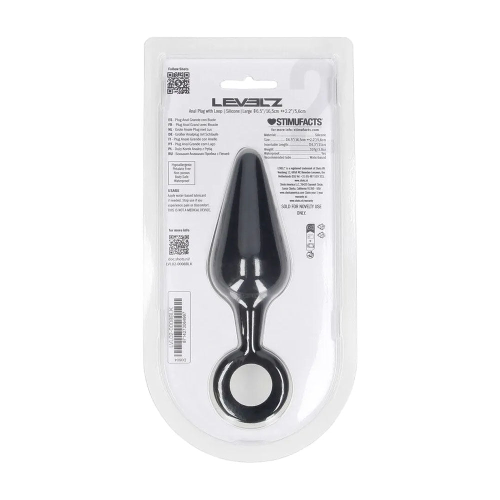 LEVELZ Silicone Anal Plug with Loop - Large - Black Large Butt Plug - Silk and Sin