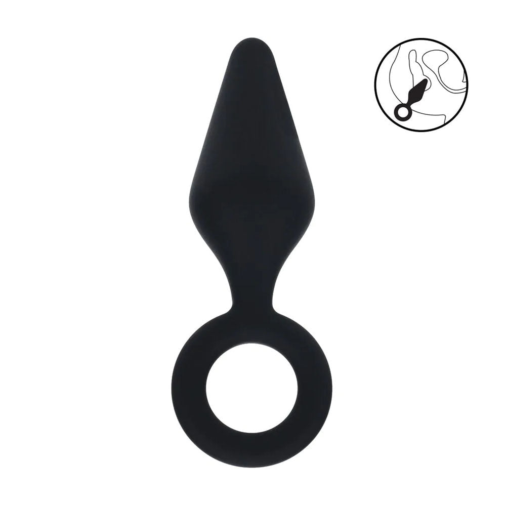 LEVELZ Silicone Anal Plug with Loop - Medium - Black - Black Medium Butt Plug - Silk and Sin