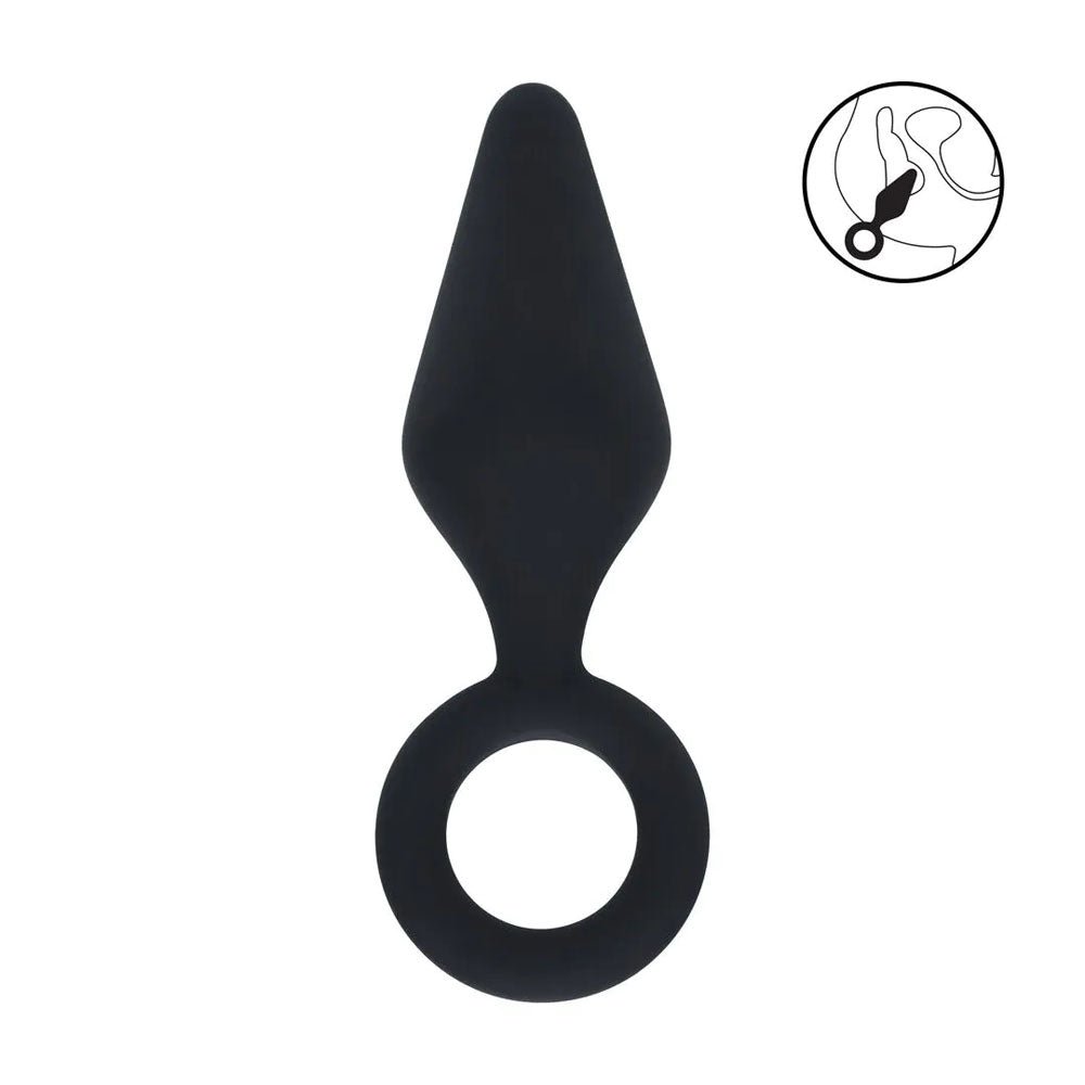LEVELZ Silicone Anal Plug with Loop - Small - Black - Black Small Butt Plug - Silk and Sin