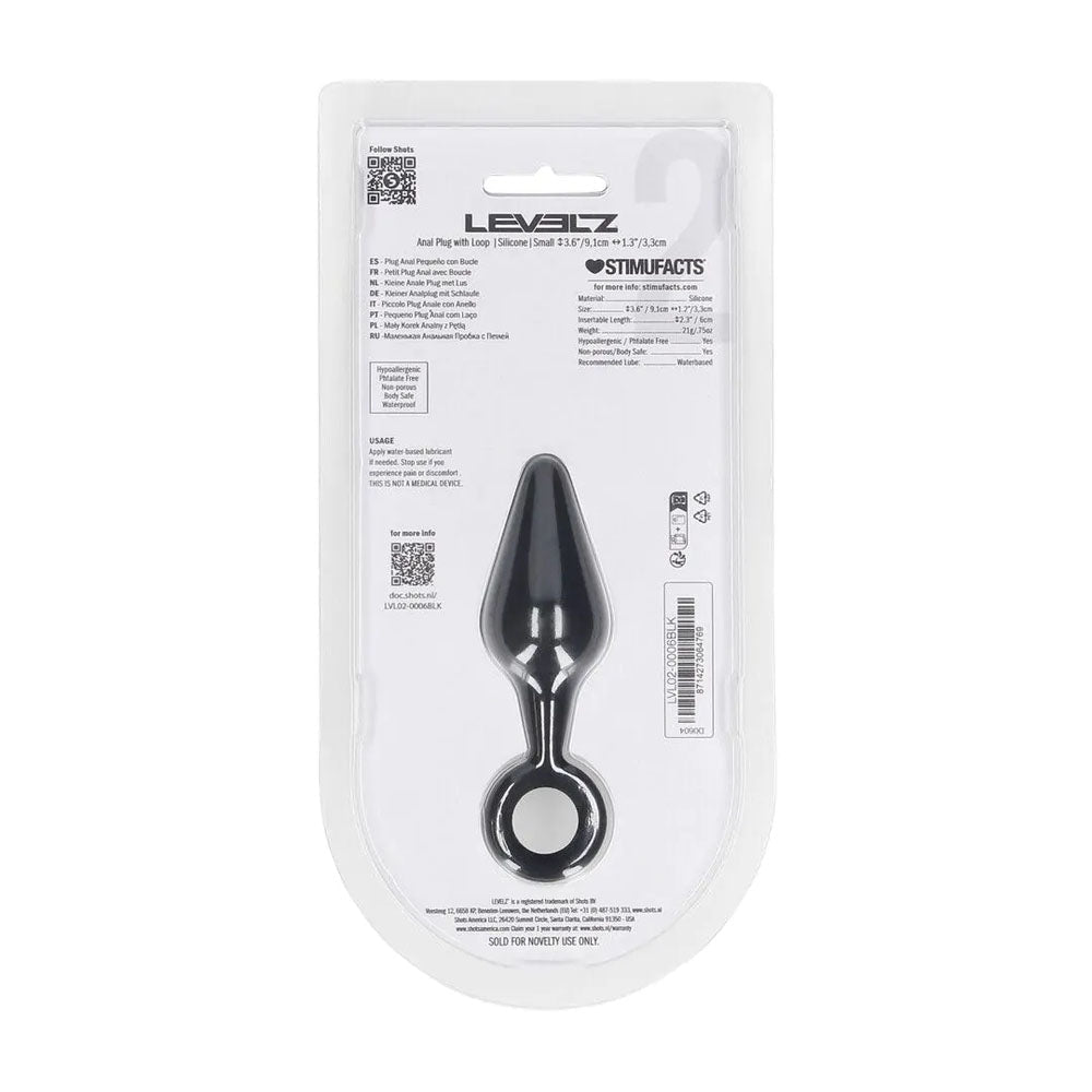 LEVELZ Silicone Anal Plug with Loop - Small - Black - Black Small Butt Plug - Silk and Sin