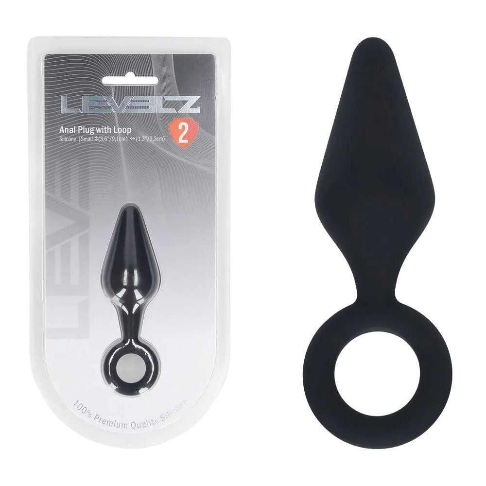 LEVELZ Silicone Anal Plug with Loop - Small - Black - Black Small Butt Plug - Silk and Sin