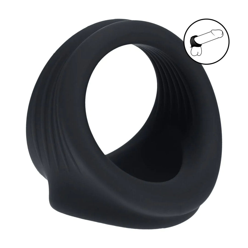 LEVELZ Silicone Cock & Ball Harness - Black - Black Cock & Ball Ring - Silk and Sin