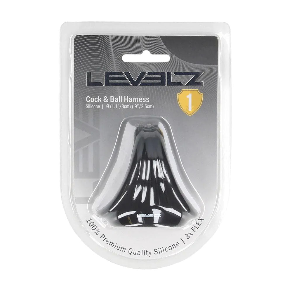 LEVELZ Silicone Cock & Ball Harness - Black - Black Cock & Ball Ring - Silk and Sin