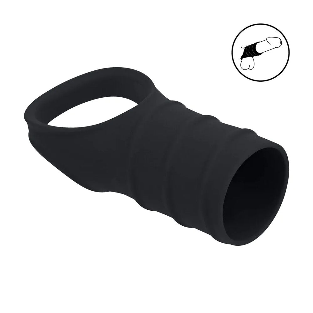 LEVELZ Silicone Cock Ring & Ribbed Sleeve - Black Cock Ring with Sleeve - Silk and Sin
