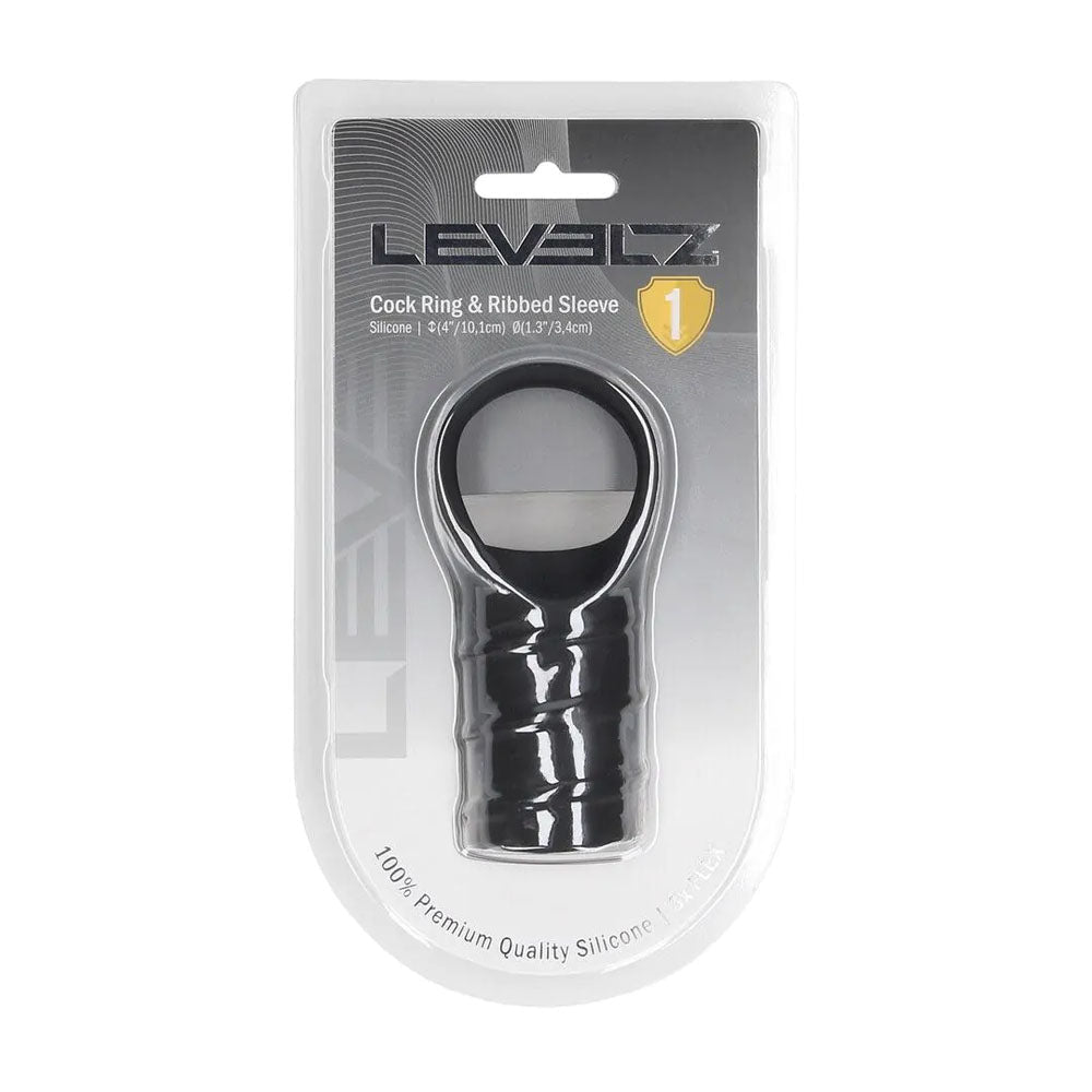 LEVELZ Silicone Cock Ring & Ribbed Sleeve - Black Cock Ring with Sleeve - Silk and Sin