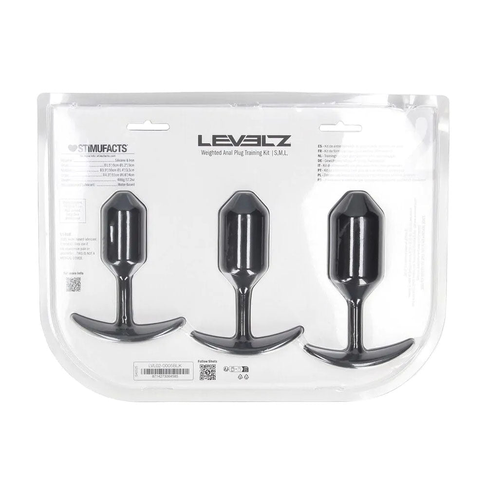 LEVELZ Silicone Weighted Anal Plug Training Set - Black Weighted Butt Plugs - Set of 3 Sizes - Silk and Sin