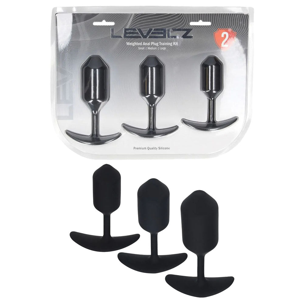 LEVELZ Silicone Weighted Anal Plug Training Set - Black Weighted Butt Plugs - Set of 3 Sizes - Silk and Sin