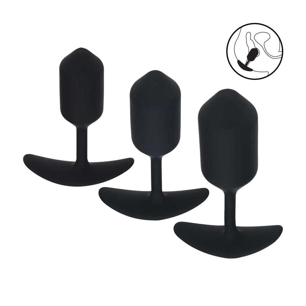 LEVELZ Silicone Weighted Anal Plug Training Set - Black Weighted Butt Plugs - Set of 3 Sizes - Silk and Sin