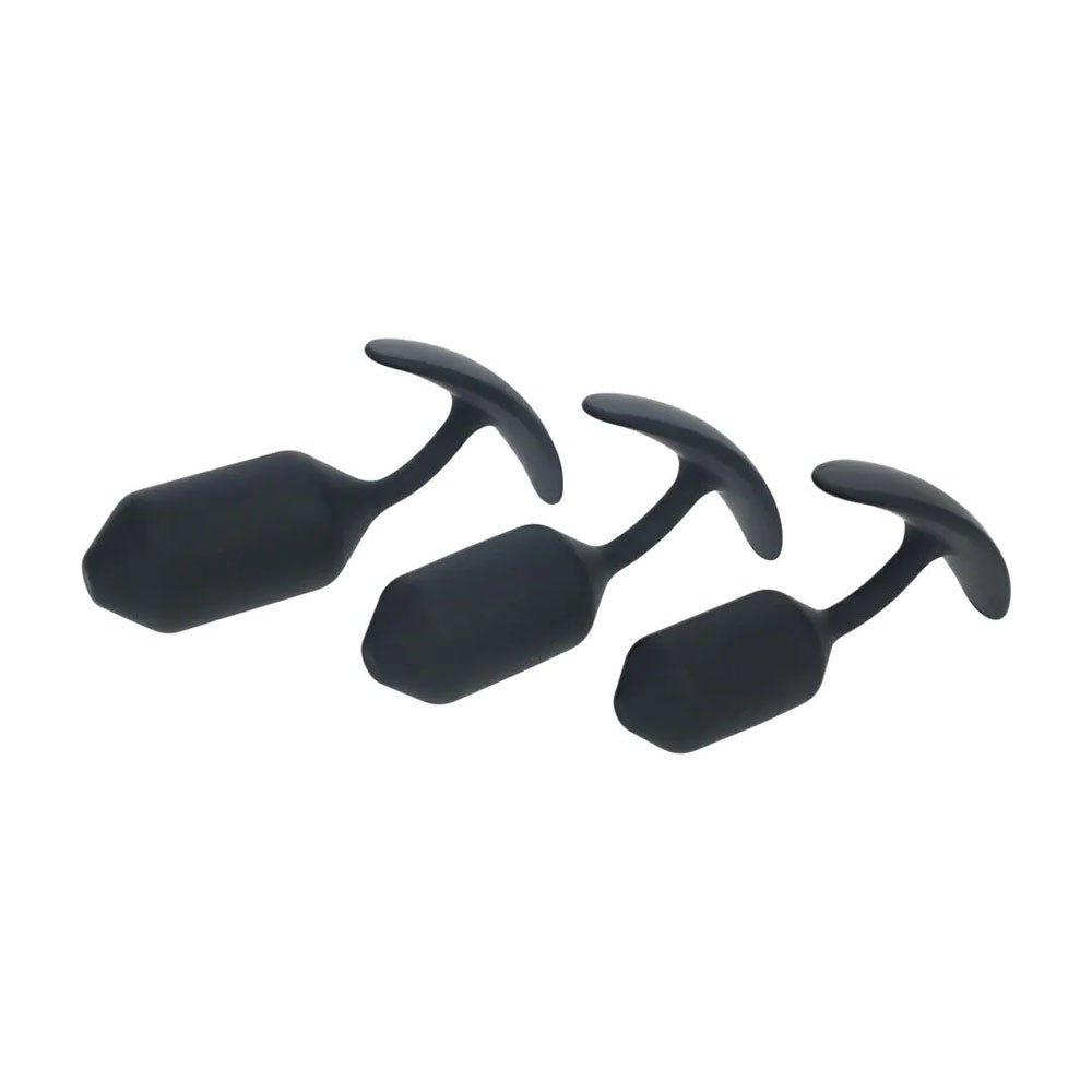 LEVELZ Silicone Weighted Anal Plug Training Set - Black Weighted Butt Plugs - Set of 3 Sizes - Silk and Sin