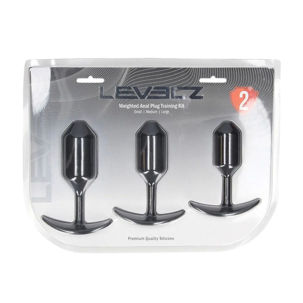 LEVELZ Silicone Weighted Anal Plug Training Set - Black Weighted Butt Plugs - Set of 3 Sizes - Silk and Sin