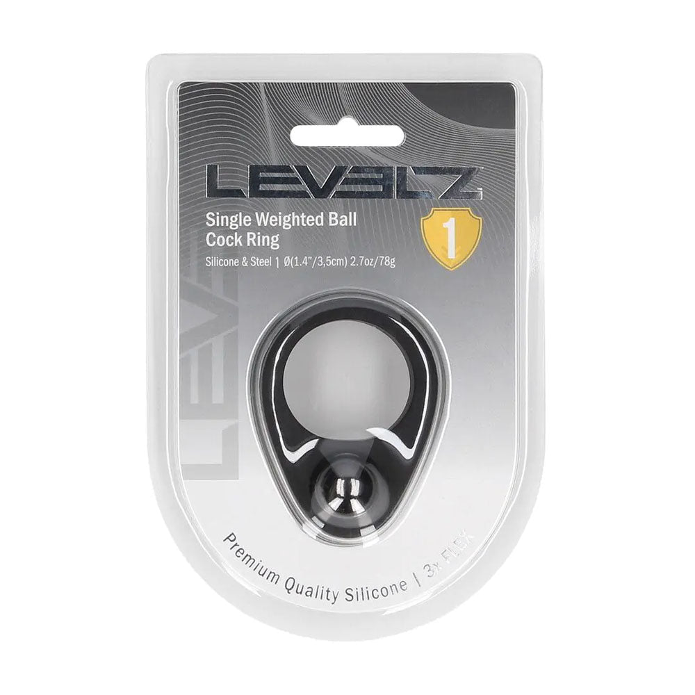 LEVELZ Single Weighted Ball Cock Ring - Black - Black Weighted Cock Ring - Silk and Sin