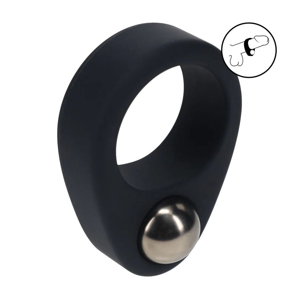 LEVELZ Single Weighted Ball Cock Ring - Black - Black Weighted Cock Ring - Silk and Sin