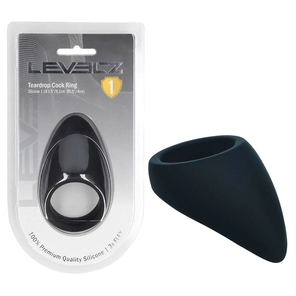 LEVELZ Teardrop Silicone Cock Ring - Black - Black Cock Ring - Silk and Sin